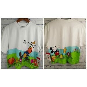 NWT Disney Mickey and Co. Spring Mickey Goofy Whistle Shirt Cropped style Med